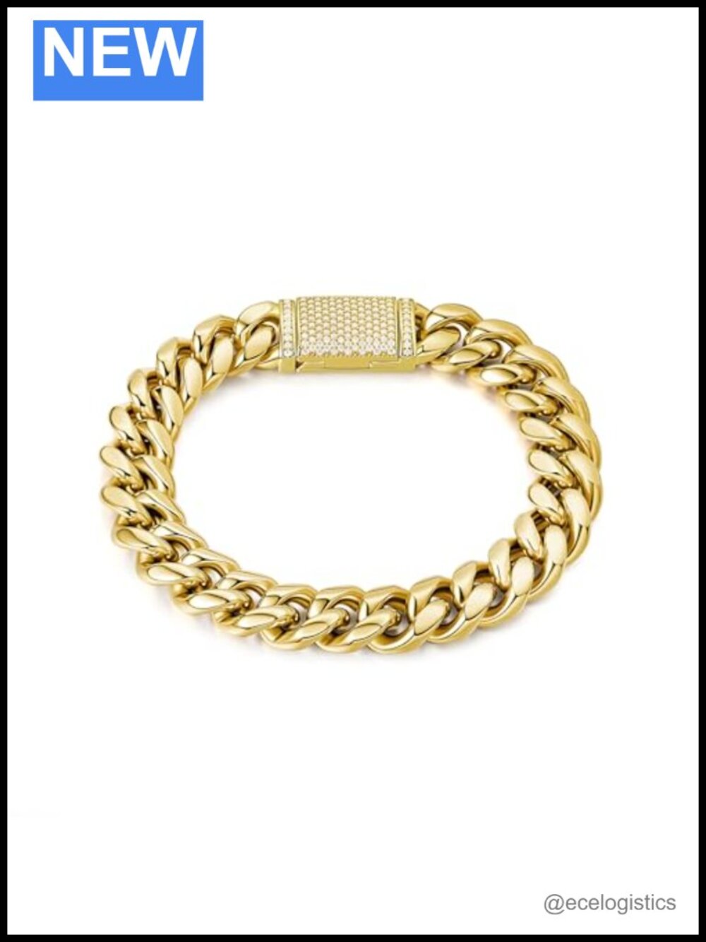 12mm Miami Cuban Link Bracelet 14K White Gold Plated Stainless Steel Iced Out